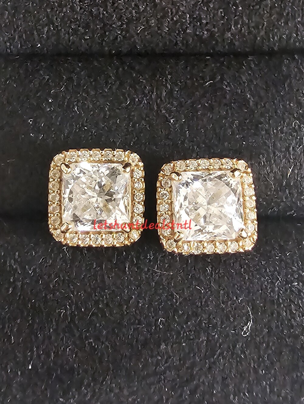 Pandora 14K Gold Square Sparkle Halo CZ Earrings.